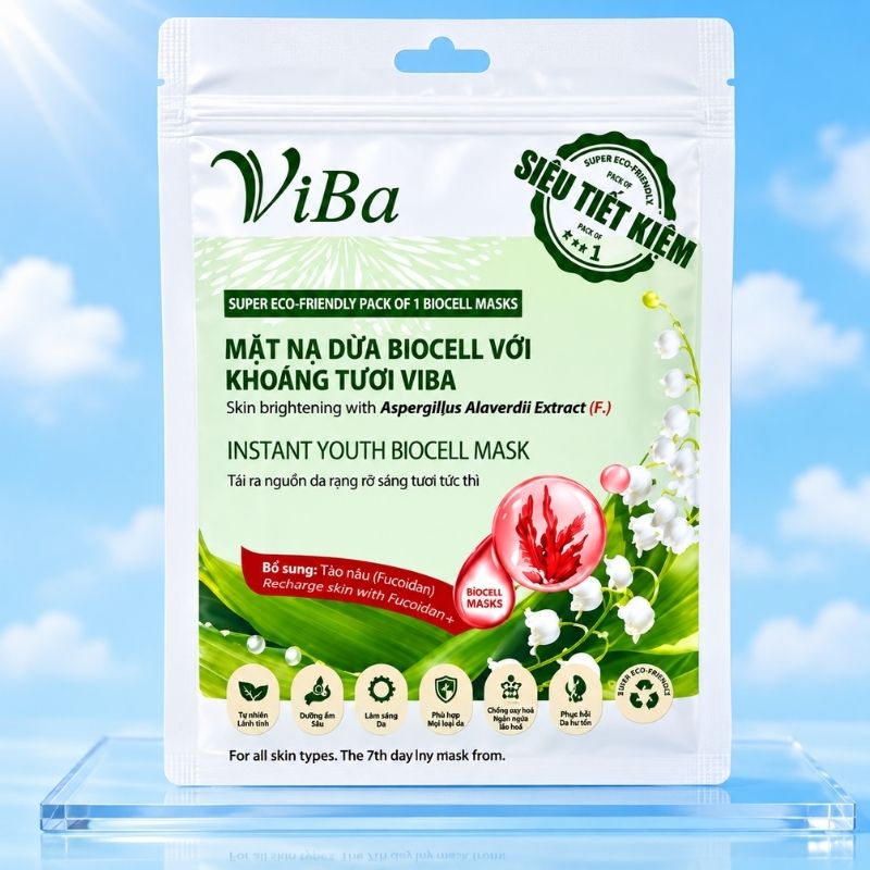 VIBA - Mặt nạ dừa biocell với khoáng tươi (75g túi 3 miếng)