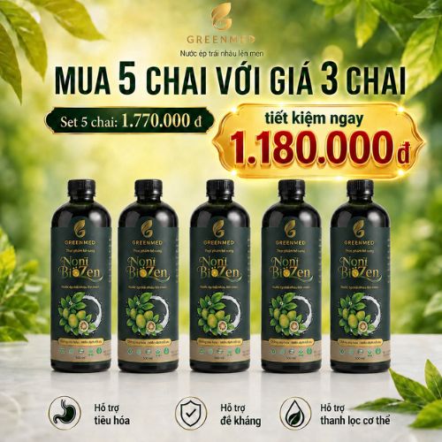 GREENMED - Nước ép trái nhàu lên men Noni Biozen (Mua 5 với giá 3 chai 500ml)