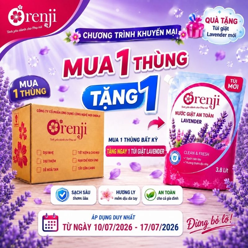 ORENJI - Combo nước giặt hương Ly (1 thùng 6 túi tặng 1 túi 3.8 lít)