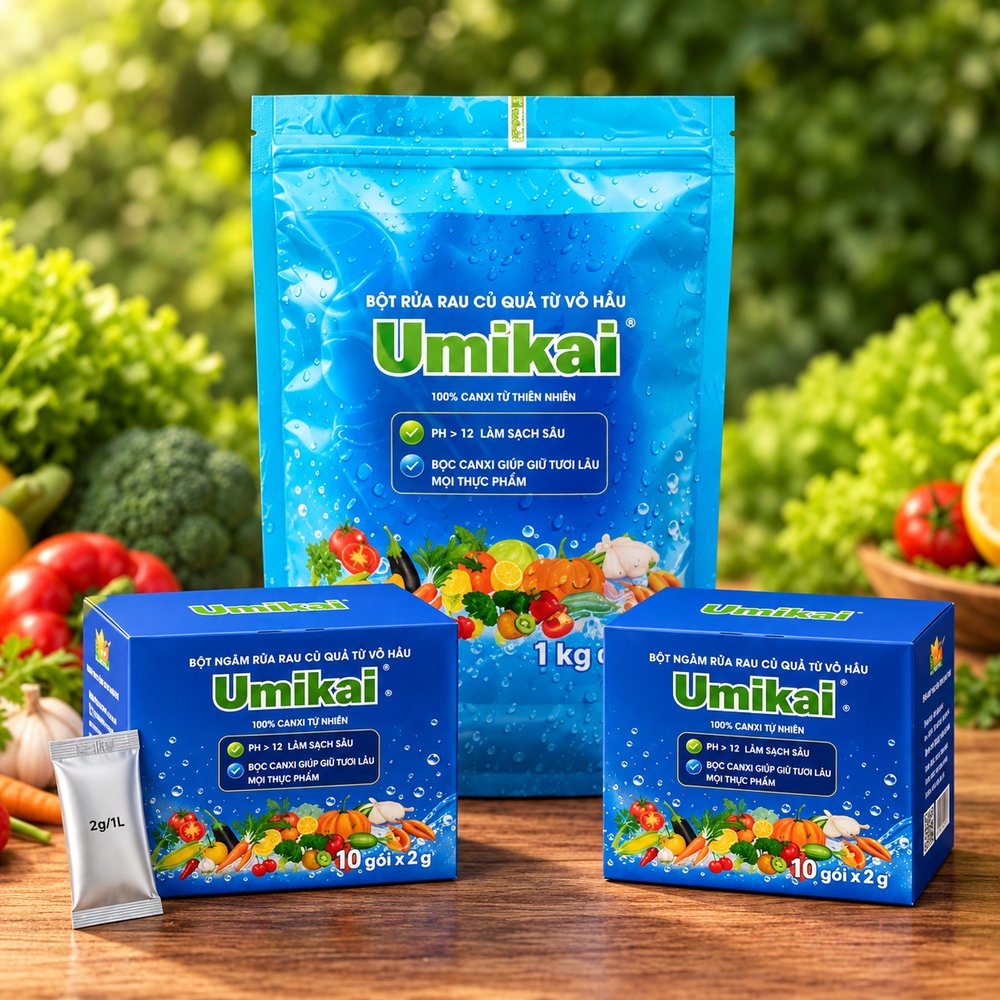 UMIKAI - Combo bột ngâm rửa rau củ quả thịt cá (1kg) + 2 hộp 20g
