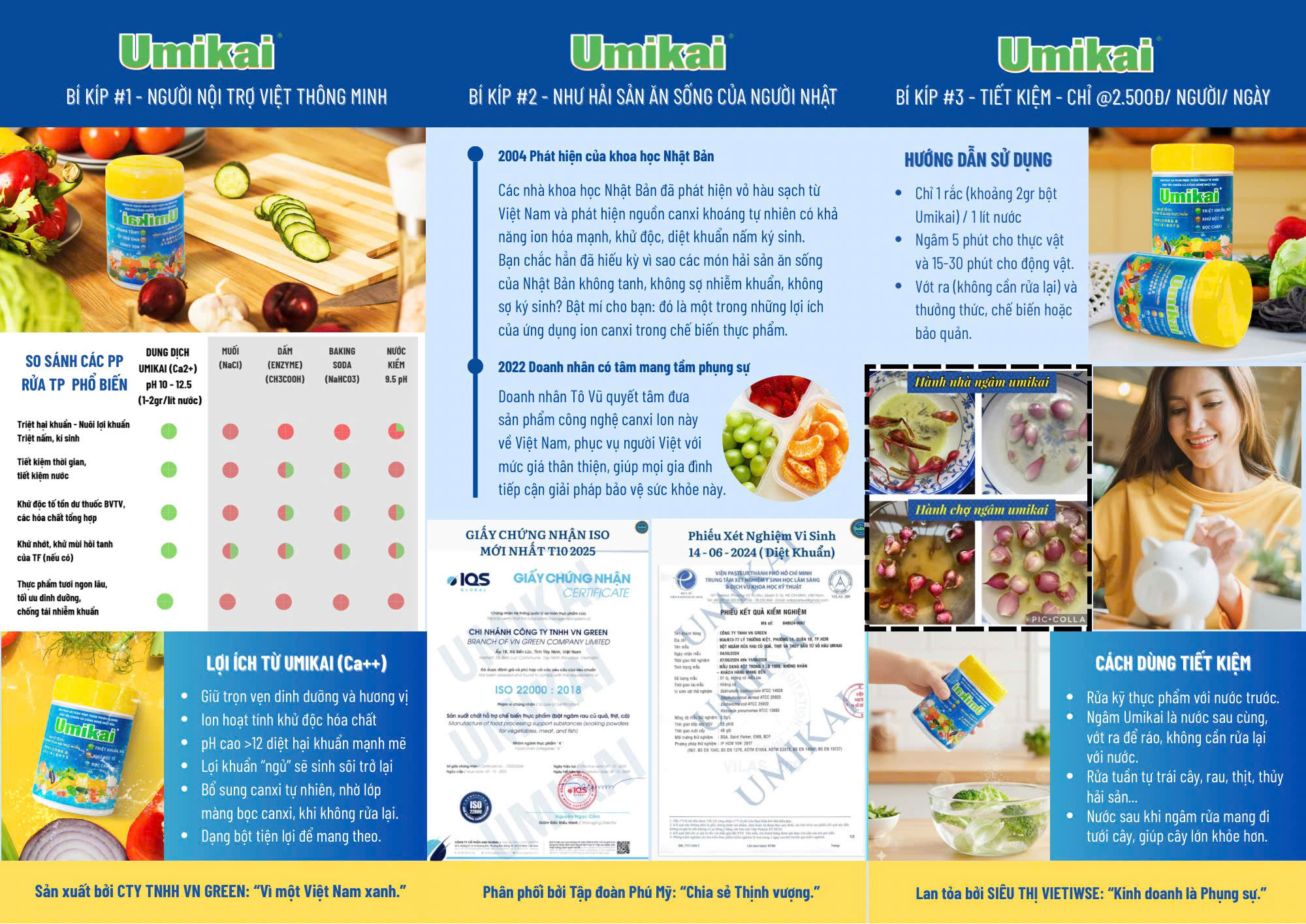 BỘT NGÂM RỬA RAU CỦ QUẢ THỊT CÁ UMIKAI (HŨ 100GR)(10 HỘP + TẶNG SET 3 TÚI)